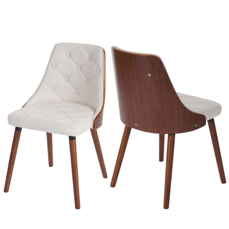 2x Chaises de Salle à Manger pour visiteurs, bois courbé design Noyer - Similicuir blanc