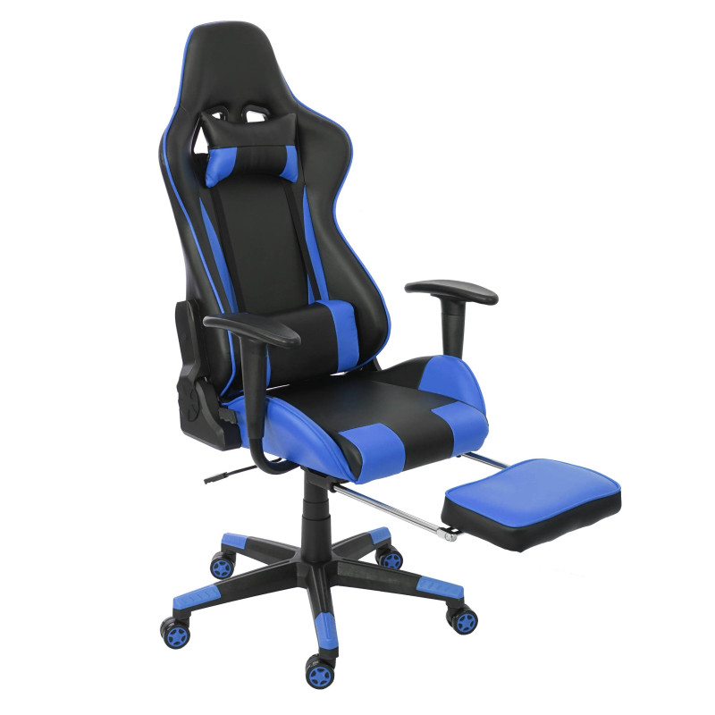 Chaise de bureau XXL, capacité 150kg, similicuir - noir/bleu