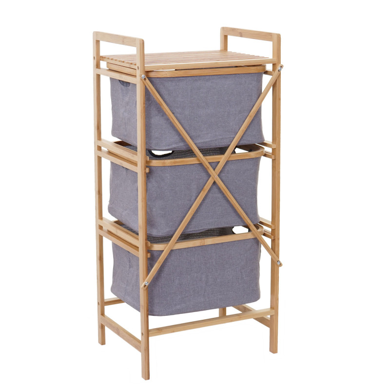 Meuble à linge 3 paniers, bambou, 96x44x34cm, 78l