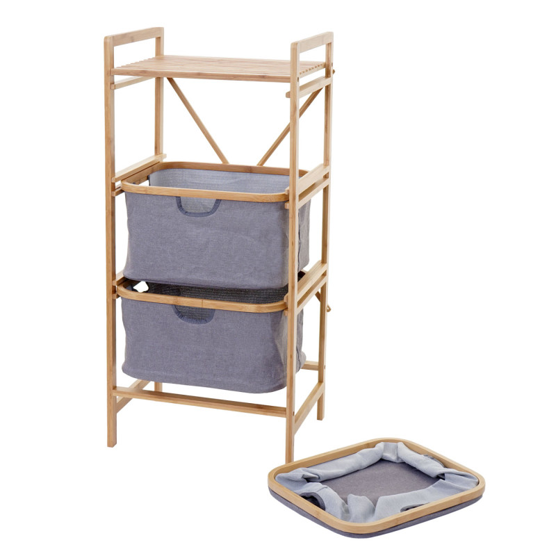 Meuble à linge 3 paniers, bambou, 96x44x34cm, 78l