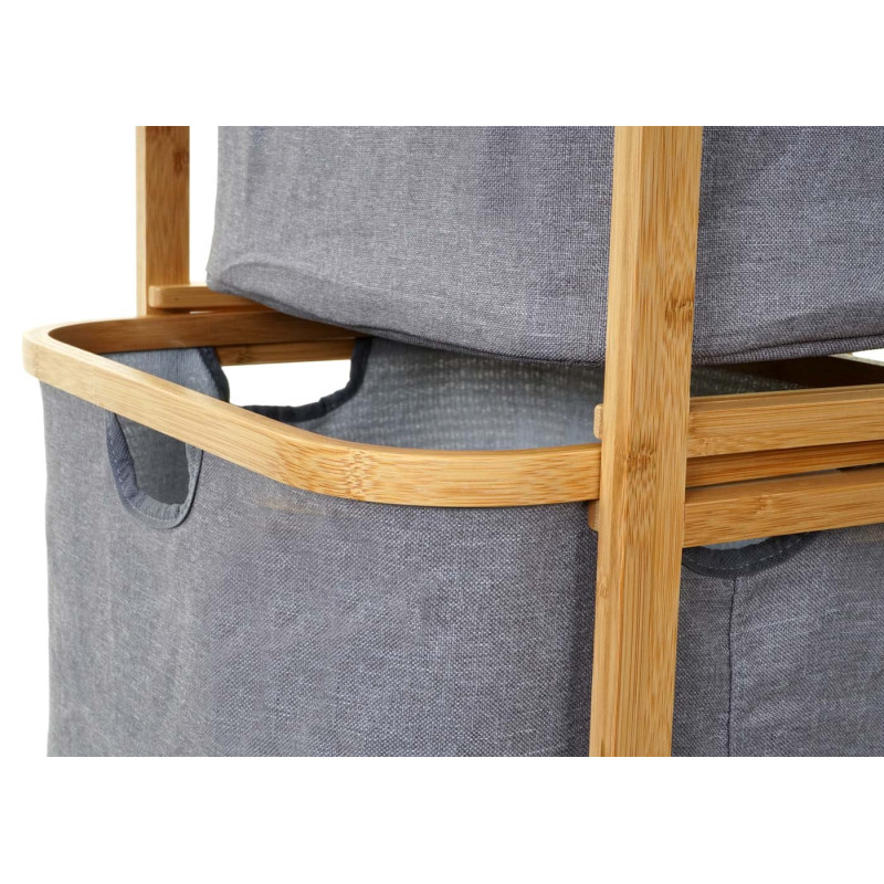 Meuble à linge 3 paniers, bambou, 96x44x34cm, 78l