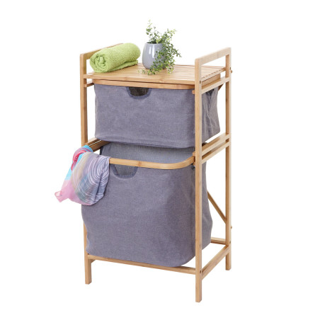 Meuble à linge 2 paniers, bambou, 84x44x34cm, 72l