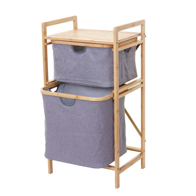 Meuble à linge 2 paniers, bambou, 84x44x34cm, 72l