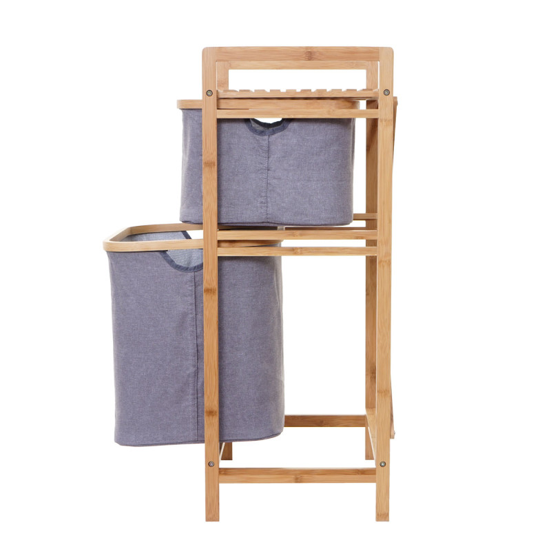 Meuble à linge 2 paniers, bambou, 84x44x34cm, 72l