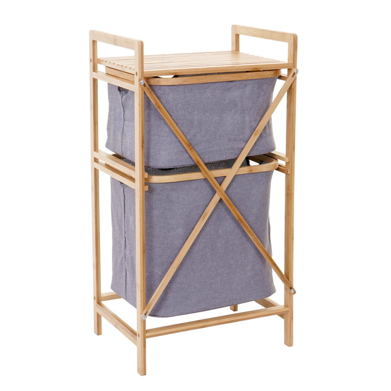 Meuble à linge 2 paniers, bambou, 84x44x34cm, 72l