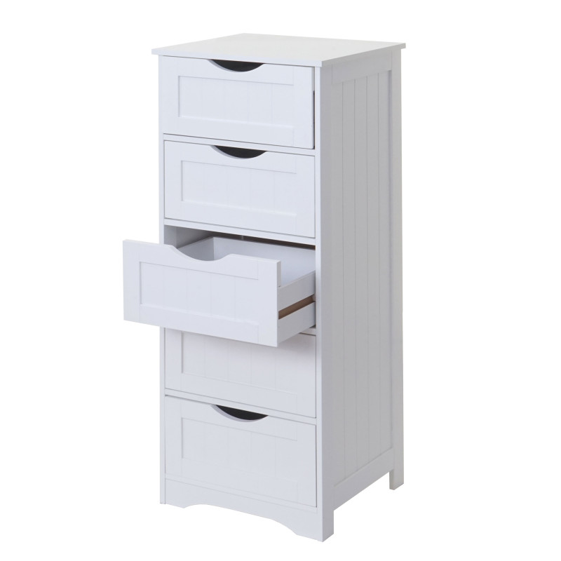 Commode 5 tiroirs, 100x40x35cm, blanc