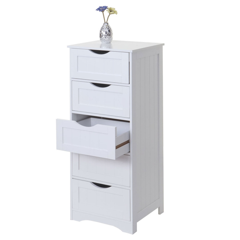 Commode 5 tiroirs, 100x40x35cm, blanc