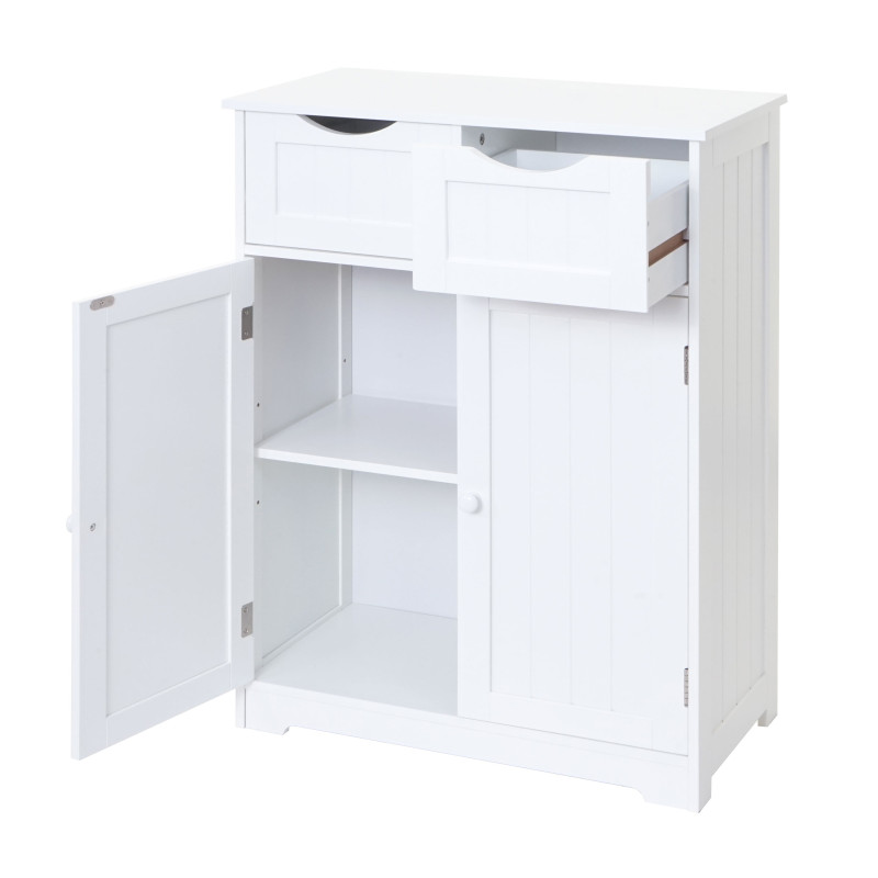 Commode 2 tiroirs, 2 portes, 82x60x30cm, blanc