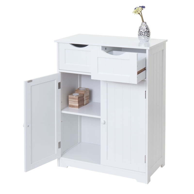 Commode 2 tiroirs, 2 portes, 82x60x30cm, blanc