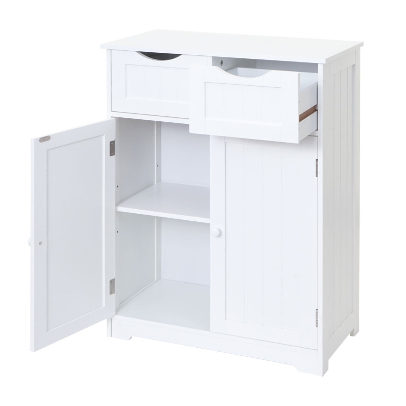 Commode 2 tiroirs, 2 portes, 82x60x30cm, blanc