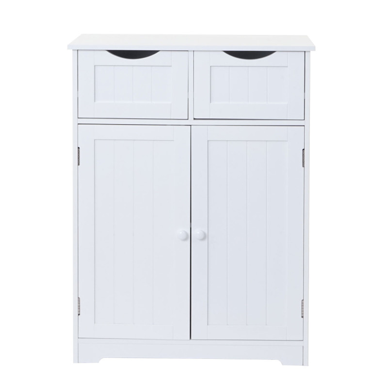 Commode 2 tiroirs, 2 portes, 82x60x30cm, blanc