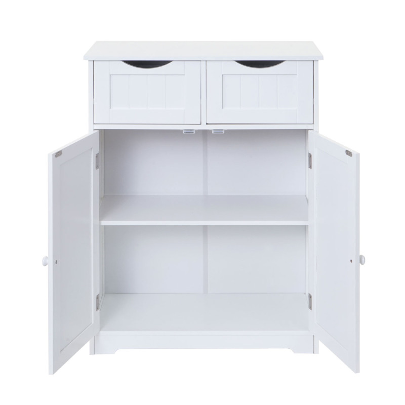 Commode 2 tiroirs, 2 portes, 82x60x30cm, blanc