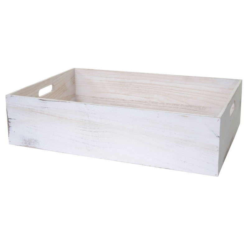 Boîte en bois style shabby - 60x40x15cm, blanc shabby