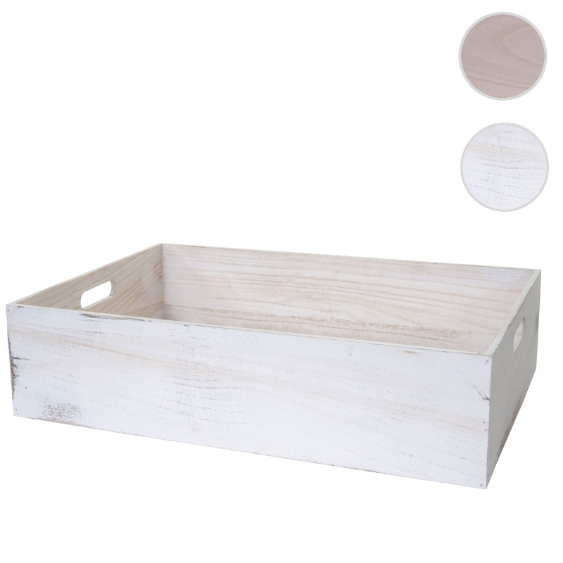 Boîte en bois style shabby - 60x40x15cm, blanc shabby