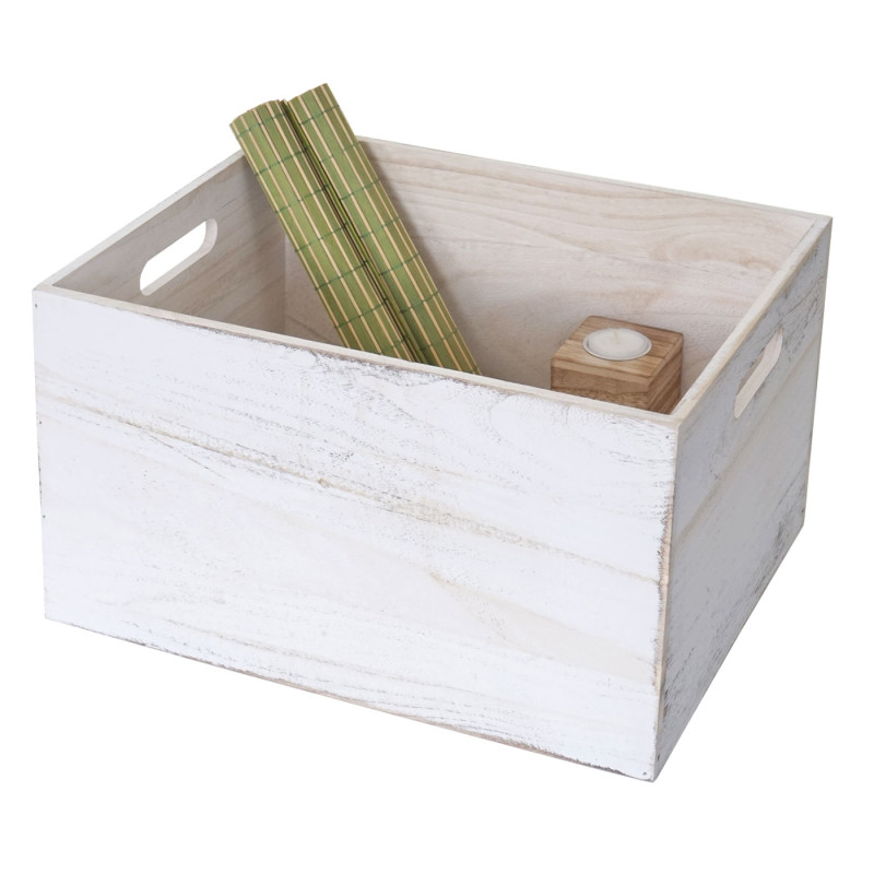 Boîte en bois style shabby - 40x30x24cm, blanc shabby