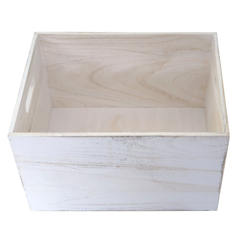 Boîte en bois style shabby - 40x30x24cm, blanc shabby