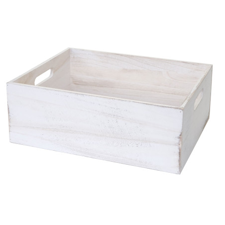 Boîte en bois style shabby - 40x30x15cm, blanc shabby