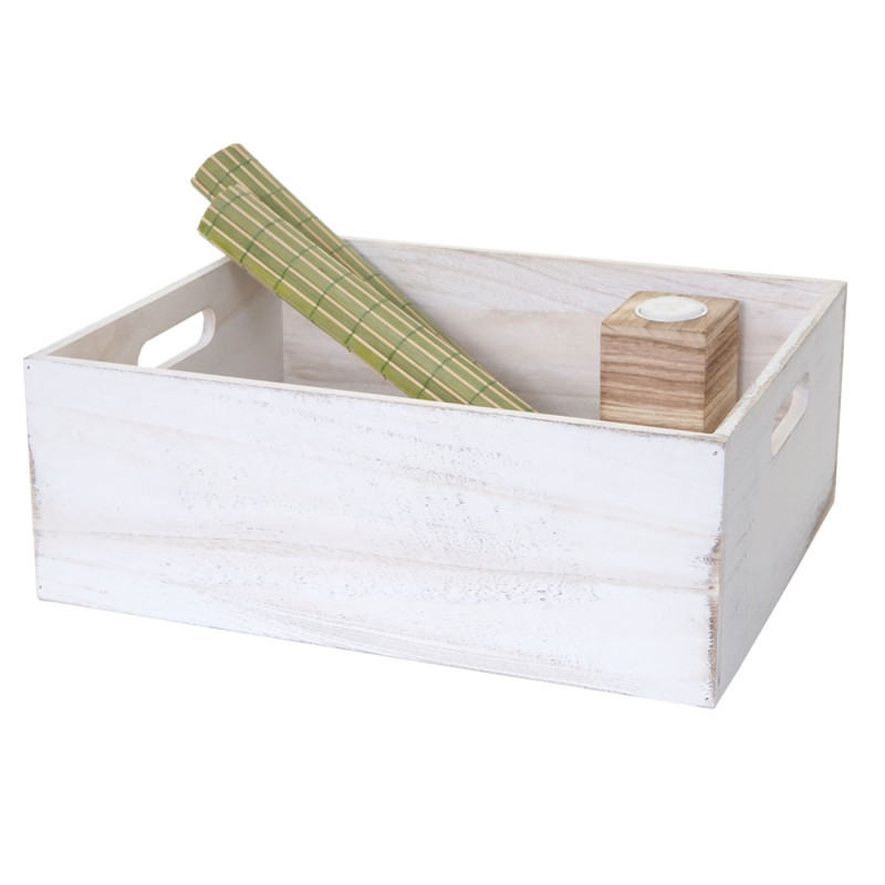 Boîte en bois style shabby - 40x30x15cm, blanc shabby