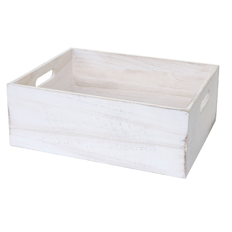 Boîte en bois style shabby - 40x30x15cm, blanc shabby