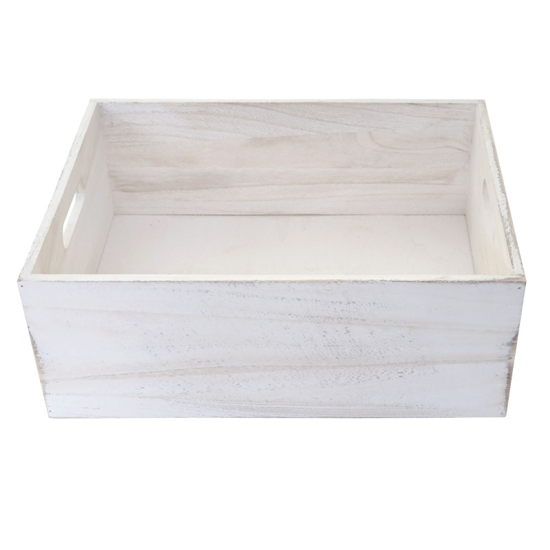 Boîte en bois style shabby - 40x30x15cm, blanc shabby