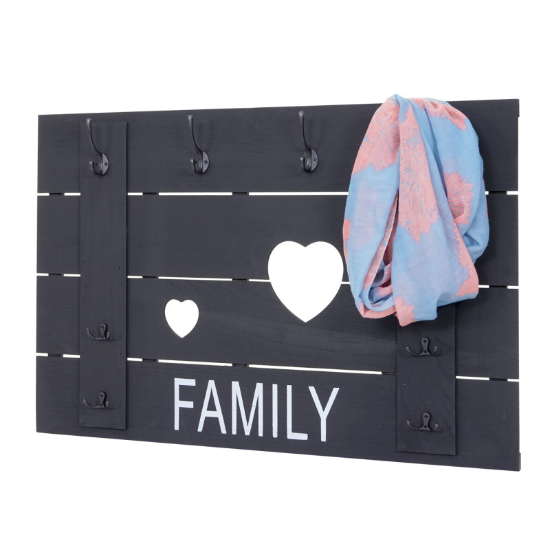 Portemanteau mural FAMILY, 8 crochets, 60x90cm - gris foncé shabby