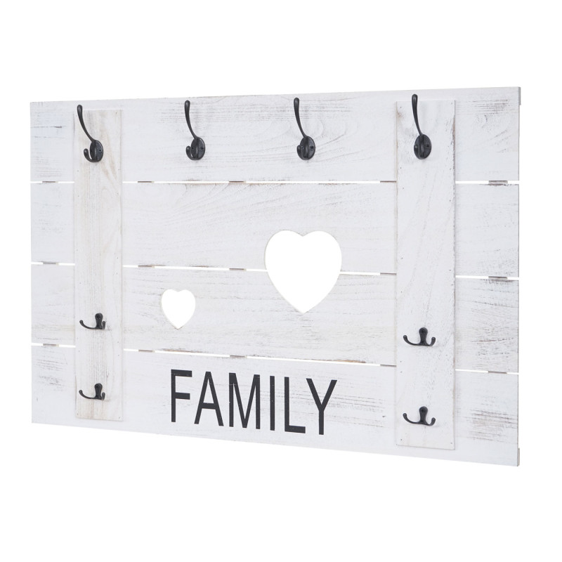 Portemanteau mural FAMILY, 8 crochets, 60x90cm - blanc shabby