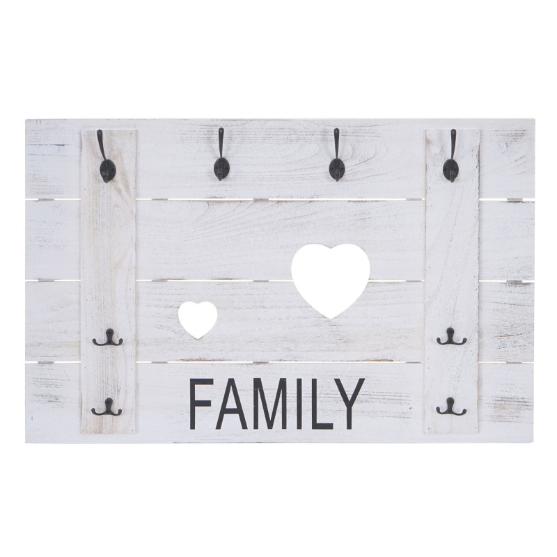 Portemanteau mural FAMILY, 8 crochets, 60x90cm - blanc shabby