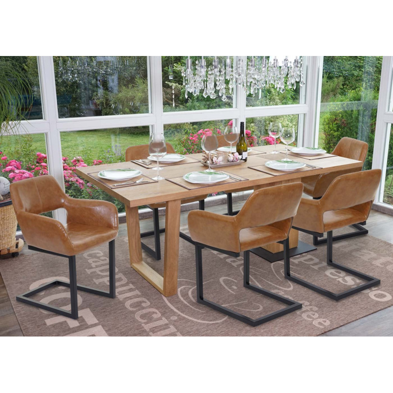 6x chaise de salle à manger II, rétro - simili daim, brun