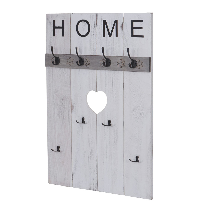 Portemanteau mural HOME, 8 crochets, 91x60cm - blanc shabby