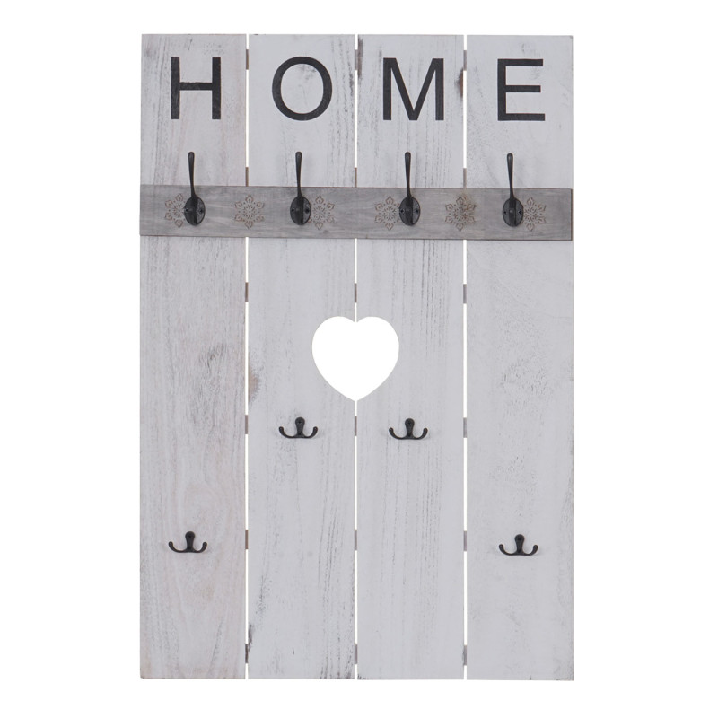 Portemanteau mural HOME, 8 crochets, 91x60cm - blanc shabby