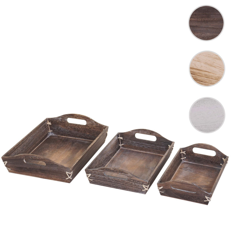 Lot de 3 plateaux de service - brun shabby