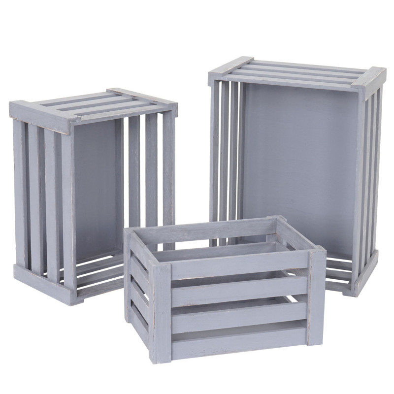 Set de 3 paniers en bois - gris shabby