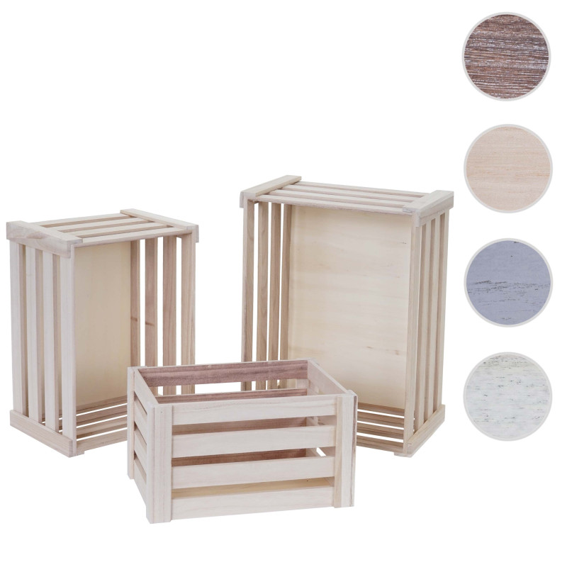 Set de 3 paniers en bois - couleur naturelle, shabby