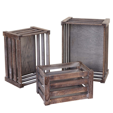 Set de 3 paniers en bois - brun shabby