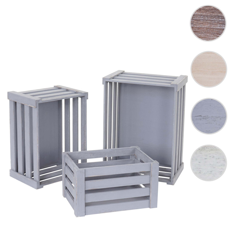 Set de 3 paniers en bois - gris shabby