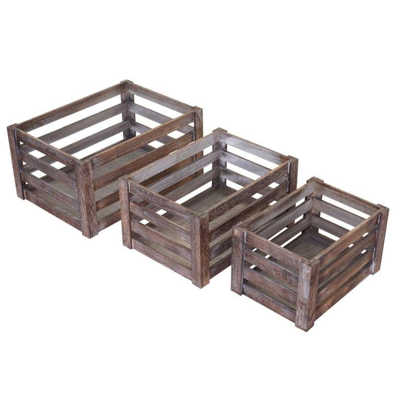 Set de 3 paniers en bois - brun shabby