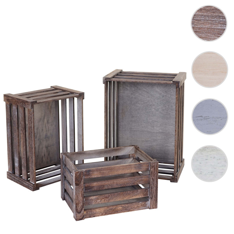 Set de 3 paniers en bois - brun shabby