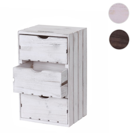 Commode 3 tiroirs, 53x32x26cm - blanc shabby