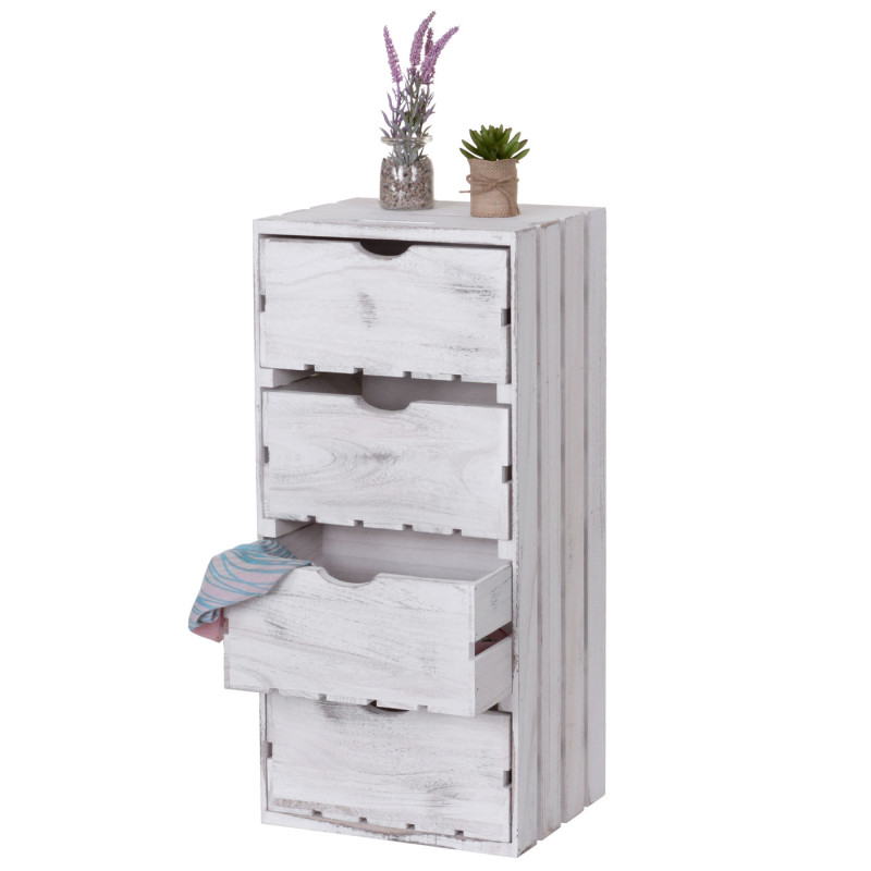 Commode 4 tiroirs, 70x32x26cm - blanc shabby