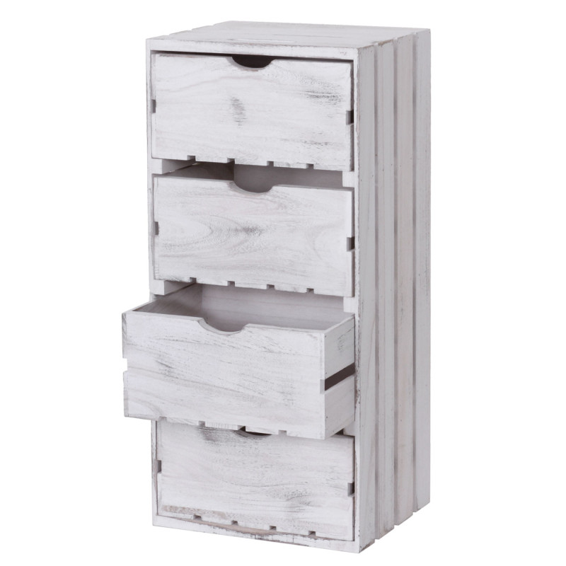 Commode 4 tiroirs, 70x32x26cm - blanc shabby