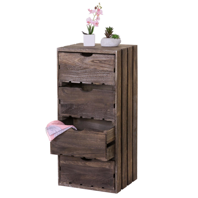 Commode 4 tiroirs, 70x32x26cm - brun shabby