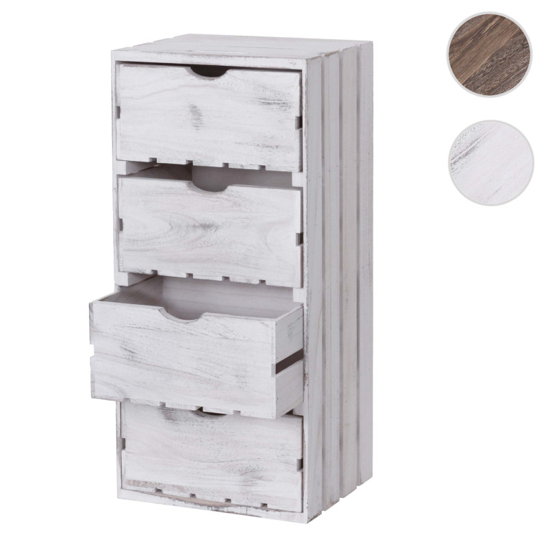 Commode 4 tiroirs, 70x32x26cm - blanc shabby