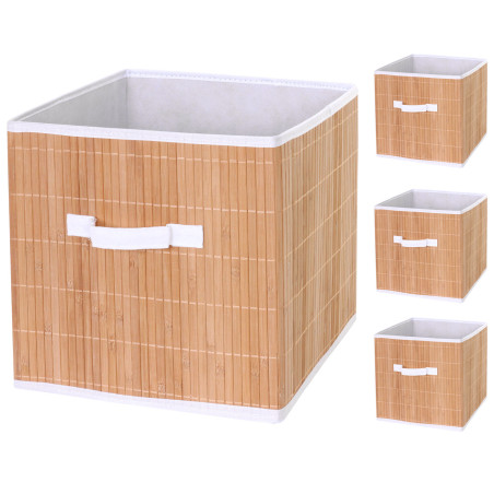 4x boîte de rangement pliable bambou - nature