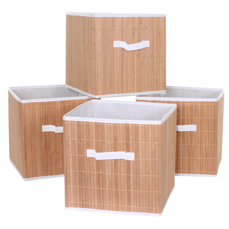 4x boîte de rangement pliable bambou - nature