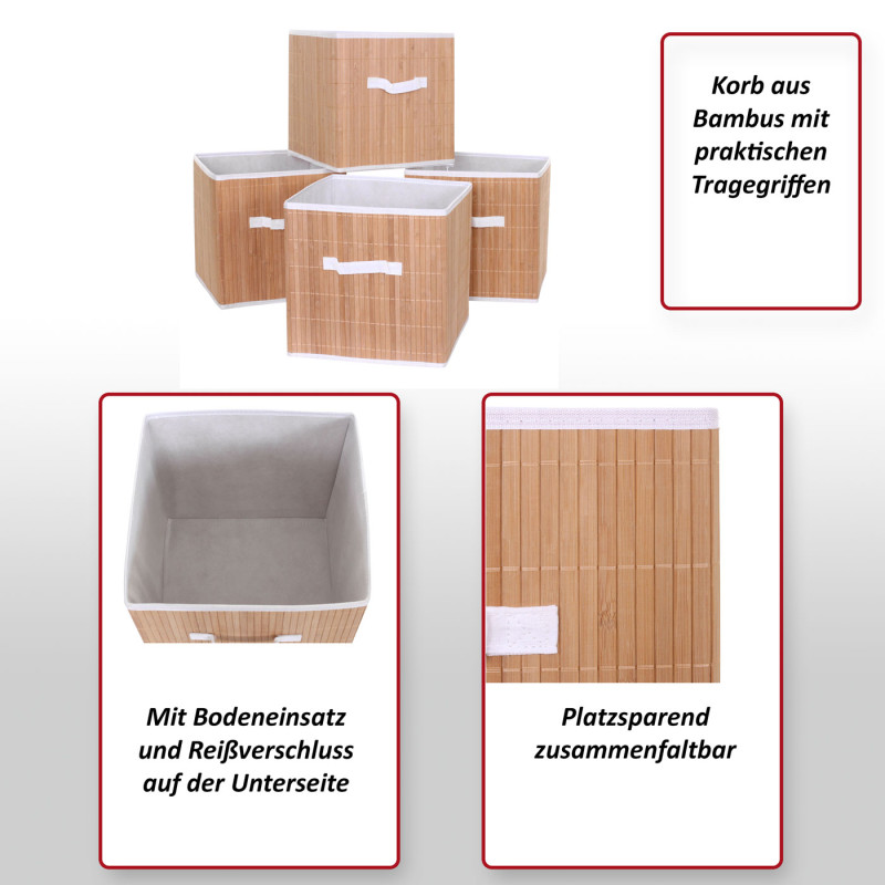 4x boîte de rangement pliable bambou - nature