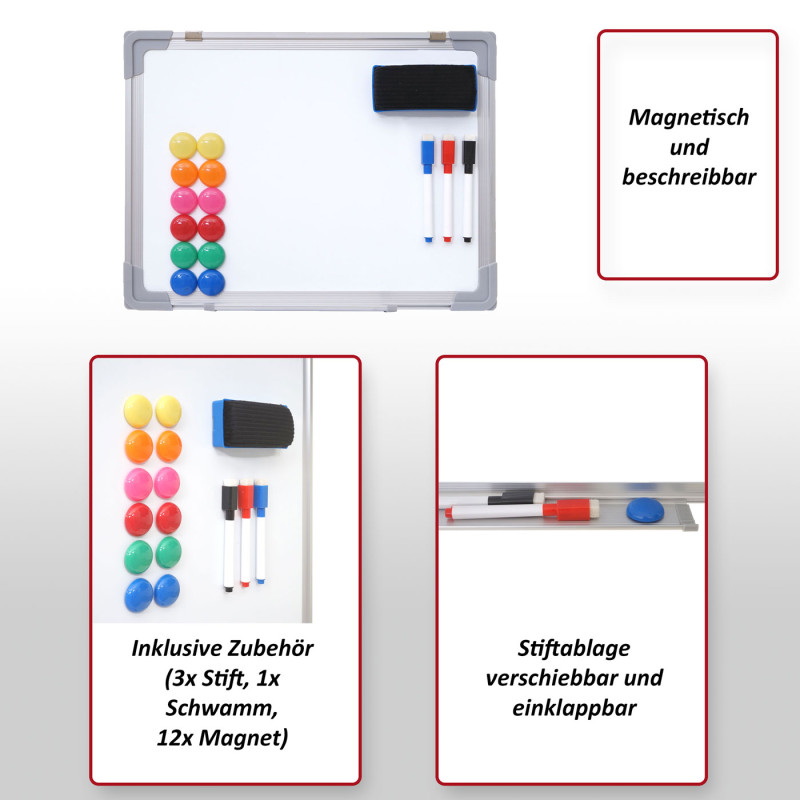 Tableau blanc magnétique, accessoires inclus - 110x80cm