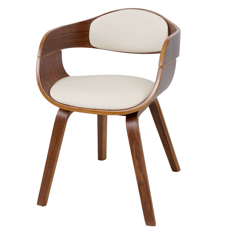 Chaise de salle à manger design rétro, bois courbé aspect noix - similicuir, crème