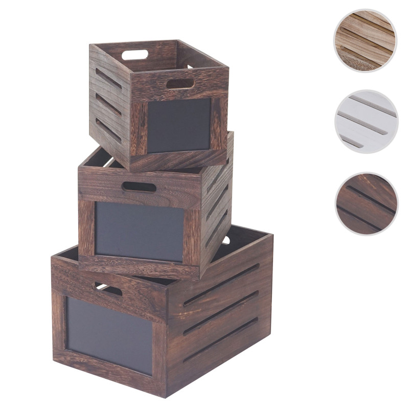 Set de 3 boîtes de rangement style shabby - couleur bois