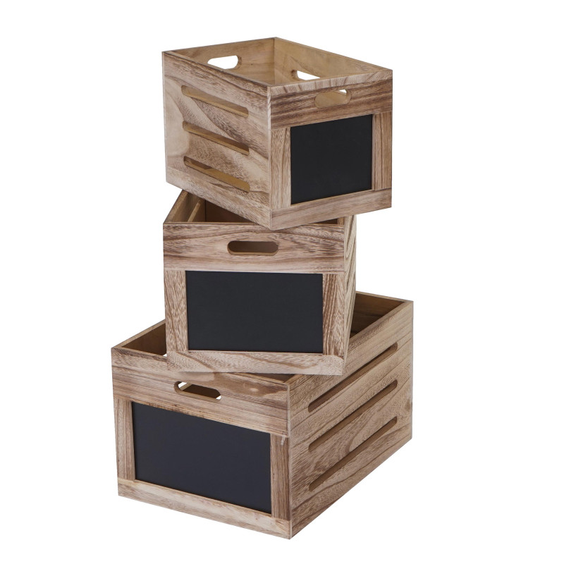 Set de 3 boîtes de rangement style shabby - couleur bois