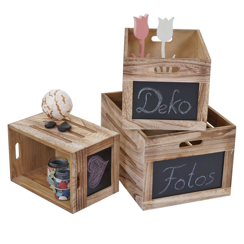 Set de 3 boîtes de rangement style shabby - couleur bois